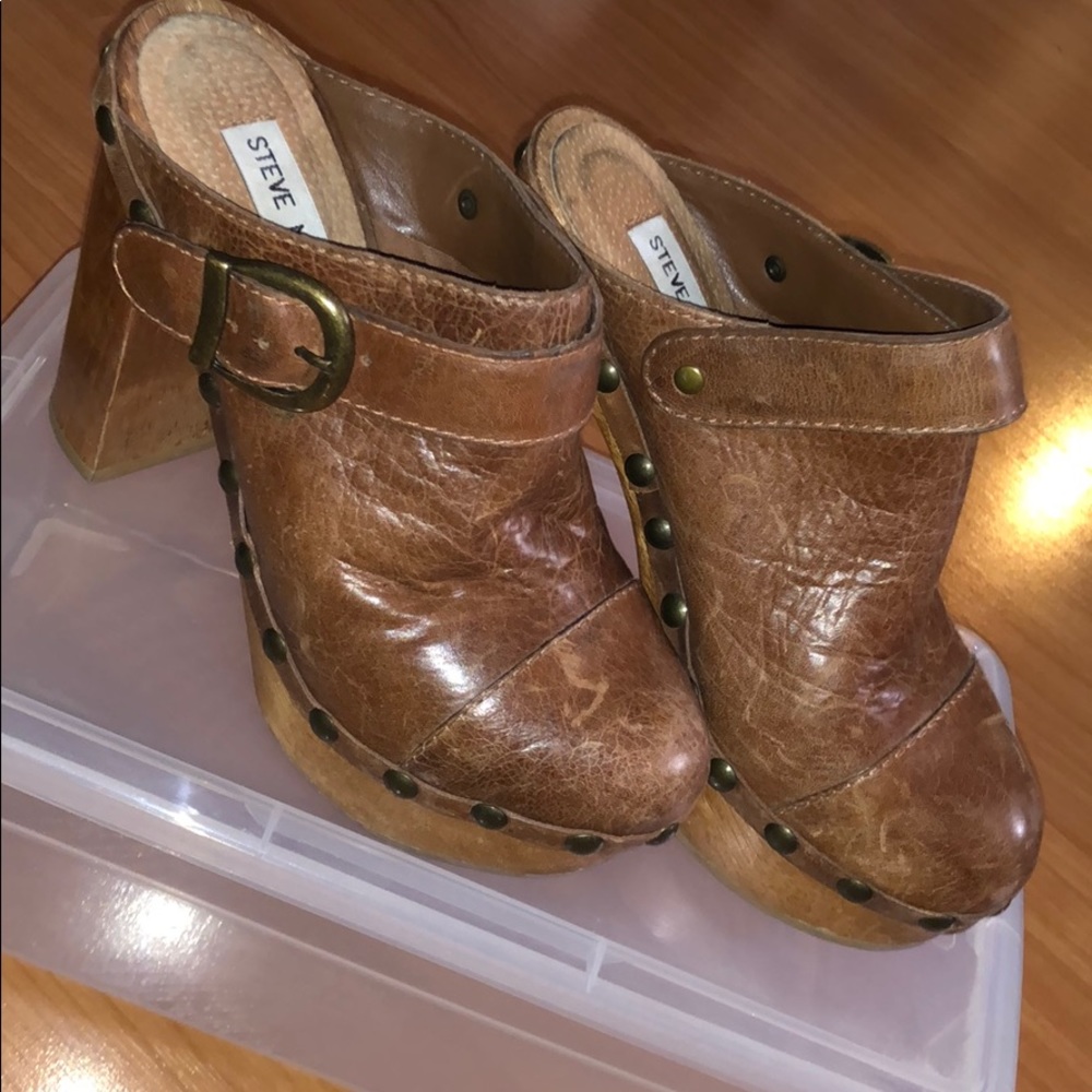 Steve Madden Leather Studded Wood Mules